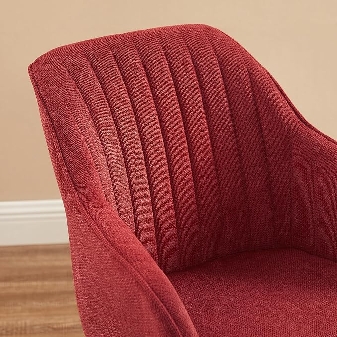 Art Leon Dining Chair - Mid Century Modern Fabric Upholstered Swivel Dining Room Chair with Wood Legs, Leisure Side Chair with Arms for Living Room, Red