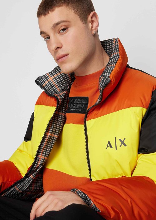 Armani Exchange Men's Cotton French Terry Colorblock Pullover Sweatshirt, Ember Orange, Medium