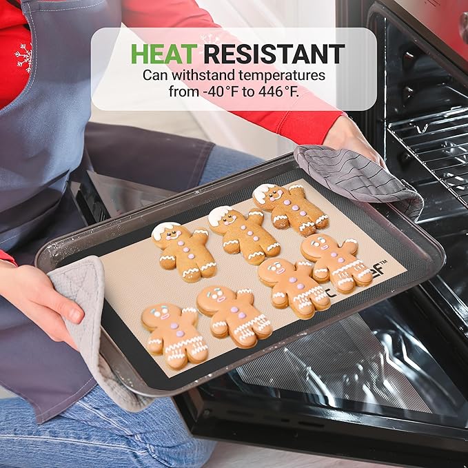 Silicone Baking Mats | 2 Non-stick Food-Grade Reusable Silicone Mats | Perfect for Half Baking Pans 16.5 x 11.6 IN | Oven-Safe Up to 480 Degrees F | Safe for Ovens, Freezers, & Dishwashers (Black)