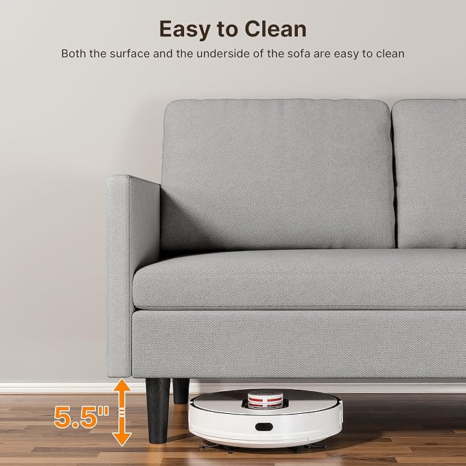 Gizoon Convertible Sectional Sofa, Convertible to L-Shaped Sofa, Linear and Sofa Bed, with Comfortable and Soft Fabric, Four Pillows, for Living Room, Apartment and Office, Light Gray