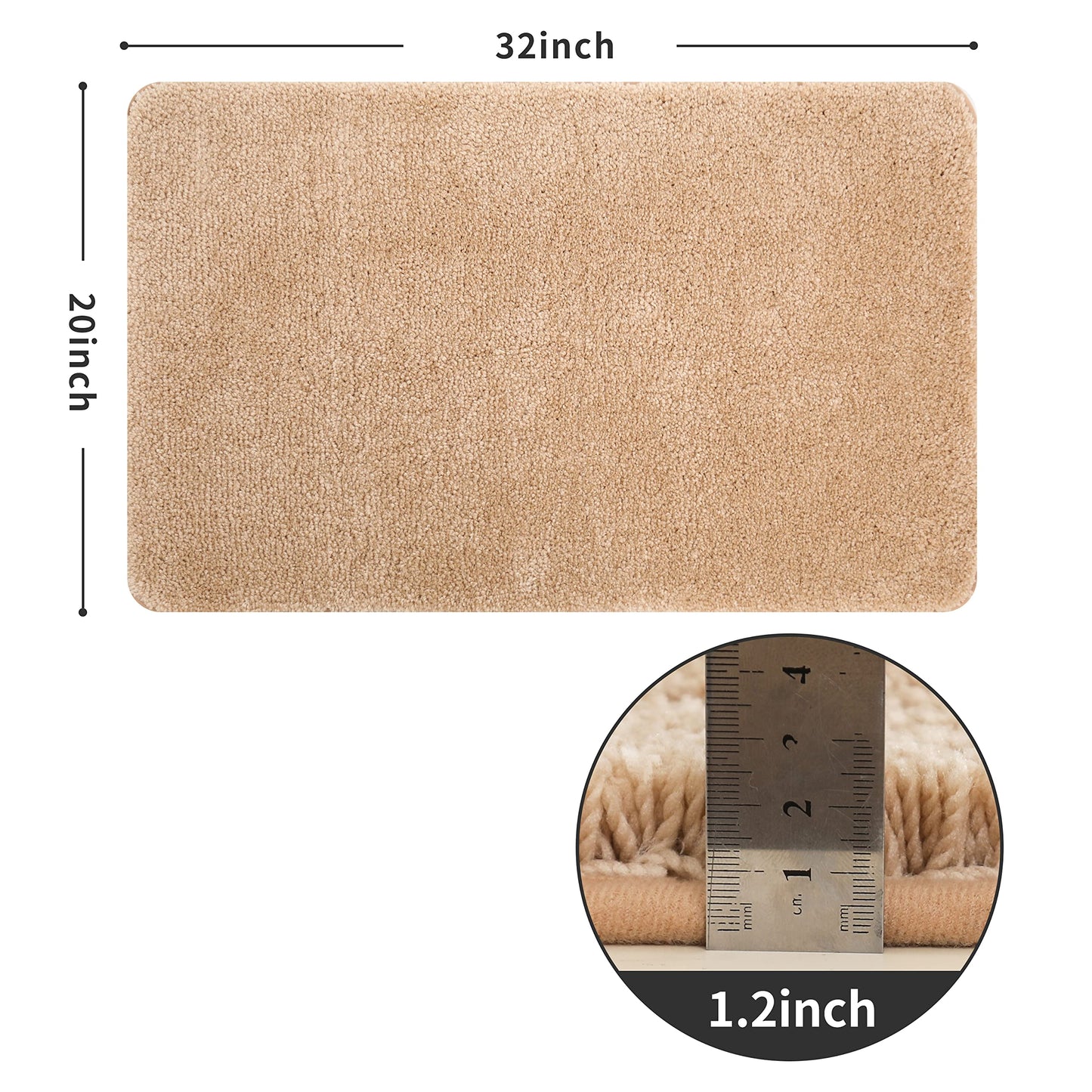 COSY HOMEER Bath Rugs for Bathroom Extra Thick - Anti-Slip Bath Mats Soft Plush Yarn Shaggy 100% Strong Mirco Polyeste Mat Living Room Bedroom Mat Floor Water Absorbent(Beige,20x32 - Inches)