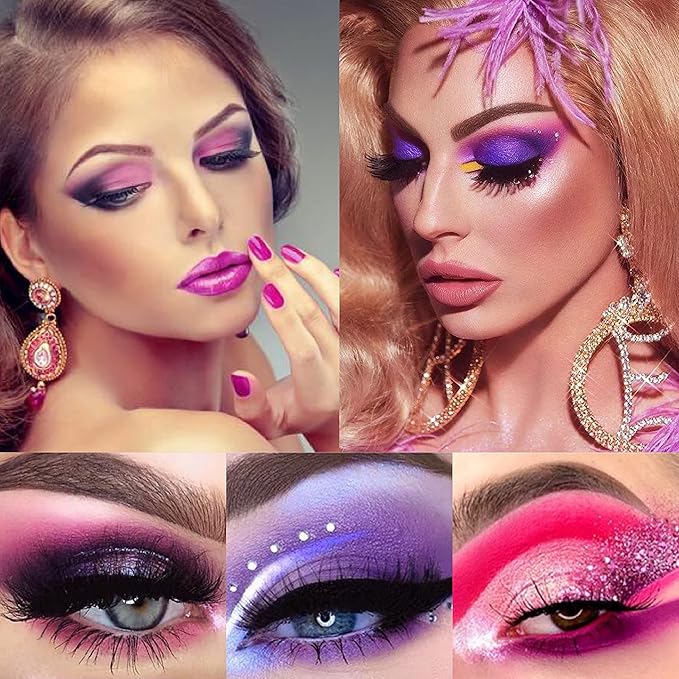 Purple Pink Glitter Eyeshadow Palette - 12 Color Shimmer High Pigmented Powder Lasting Waterproof Colorful Eyeshadow Palette for Girl Women