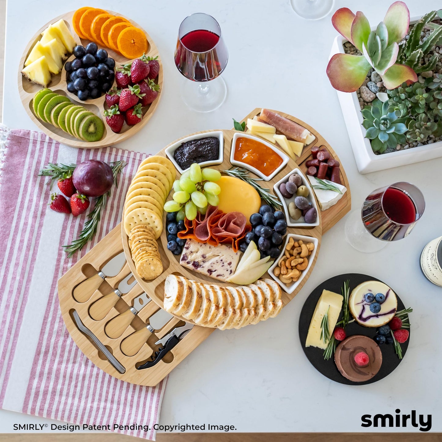 SMIRLY Charcuterie Boards Set - Large Bamboo Cheese Board set - House Warming Gifts New Home, Wedding Gift for Couple, Bridal Shower Gift, Birthday Gifts for Women