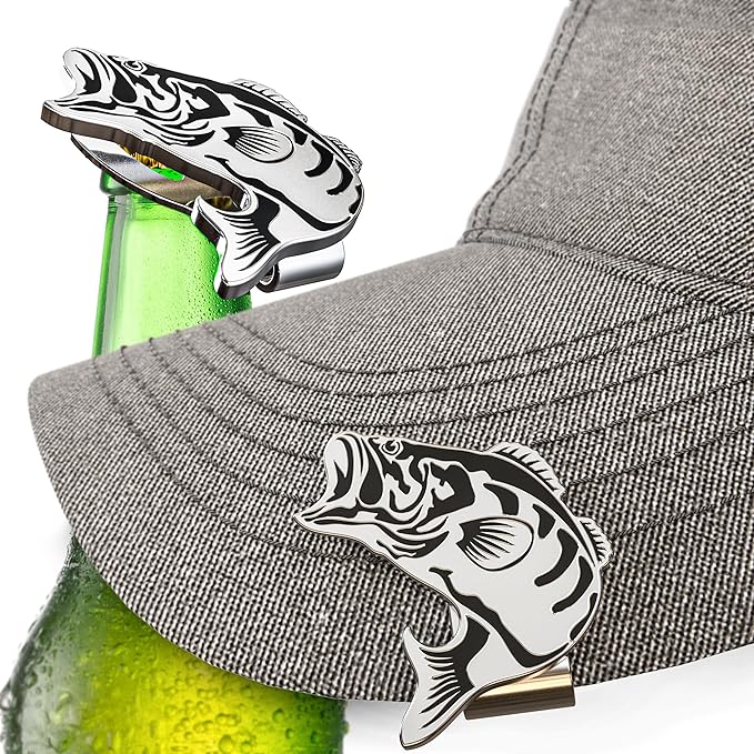 Bass Fish Hat Clip Bottle Opener - Angler's Delight Cap Accessory - Perfect for Fishing Adventures and Gifts