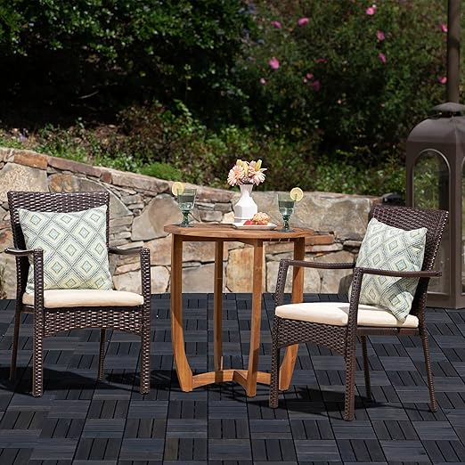 VICTORY RELAX Acacia Wood Decking Tiles 27PCS - Easy Snap Interlocking Deck Tiles for Patio Poolside Balcony Decor - All Weather Waterproof Flooring for Indoor & Outdoor (Round Joints)