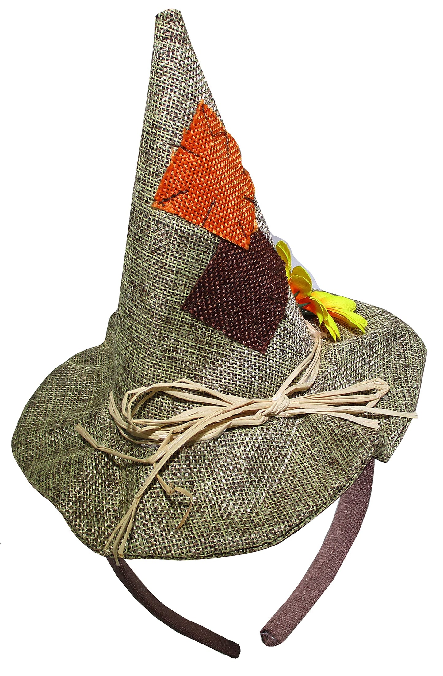 Nicky Bigs Novelties Unisex Adults Mini Scarecrow Hat On Headband Flower Halloween Costume Accessory (Light Brown)