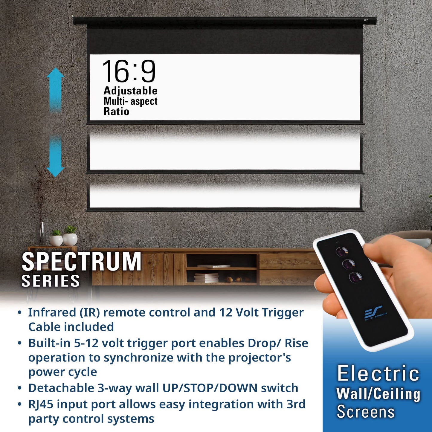 Elite Screens Spectrum 120-Inch 4:3 Electric Motorized Projector Screen, 4K/8K Ultra HD Ready, Home Theater, Classroom & Office, White Case, ELECTRIC120V