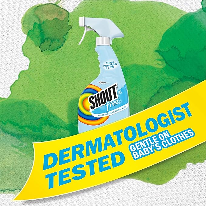 Shout Free Laundry Stain Remover, Active Enzyme Formula is Dye, Fragrance, and Bleach Free, Removes 100+ Types of Stains, including Baby Stains - 22oz Spray (Pack of 2)