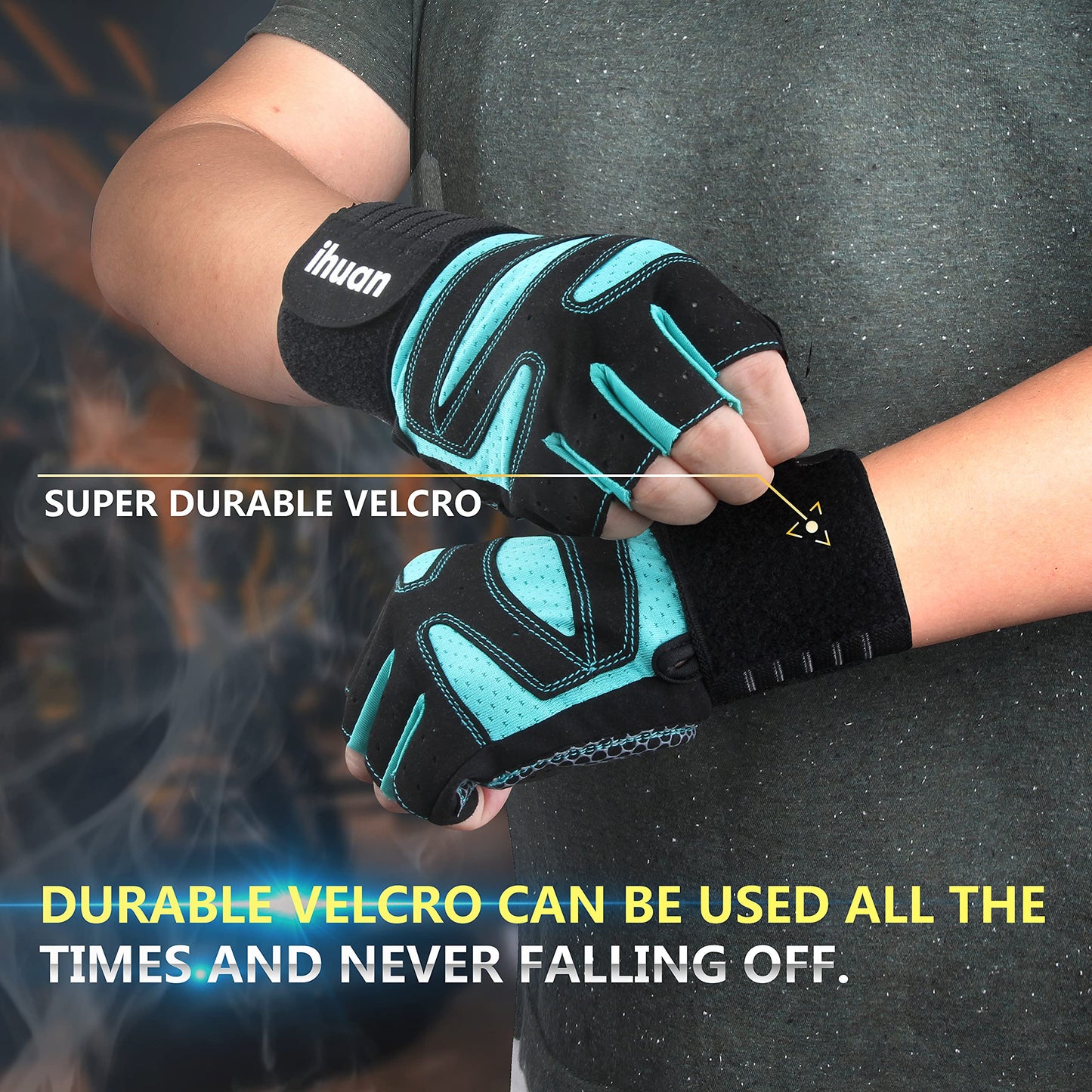 ihuan Ventilated Weight Lifting Gym Workout Gloves Full Finger with Wrist Wrap Support for Men & Women, Full Palm Protection, for Weightlifting, Training, Fitness, Hanging, Pull ups
