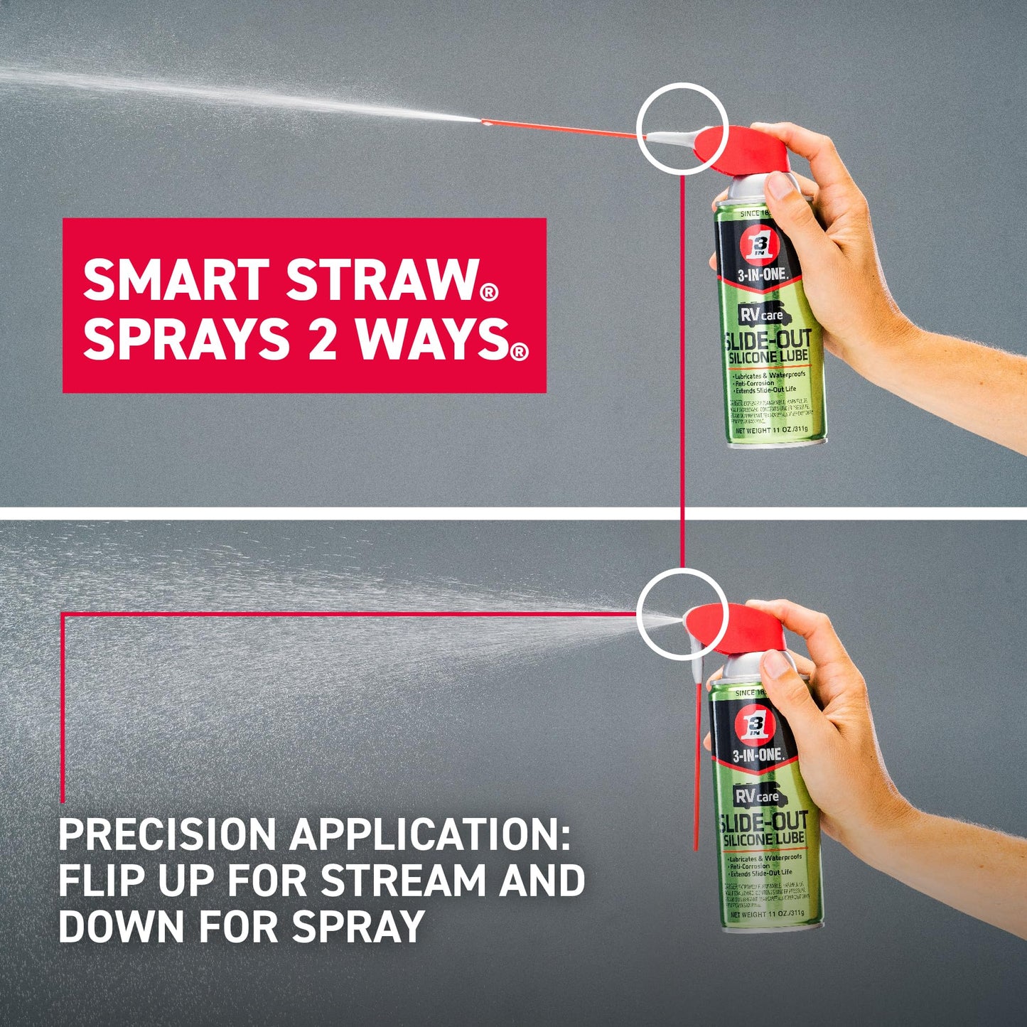 3-IN-ONE RVcare Slide-Out Silicone Lube with Smart Straw Sprays 2 Ways, 11 OZ