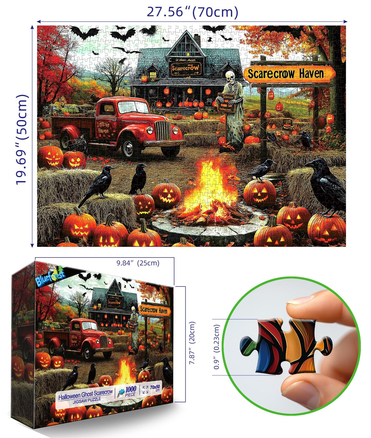 Halloween 1000 Piece Puzzles for Adults, Autumn Ghost Scarecrow for Adults Puzzle, Hard Challenge Art Jigsaw Puzzles, for Gifts Halloween Birthday Party Games Family, 27.5 * 19.7 inch Dust Free Puzzle