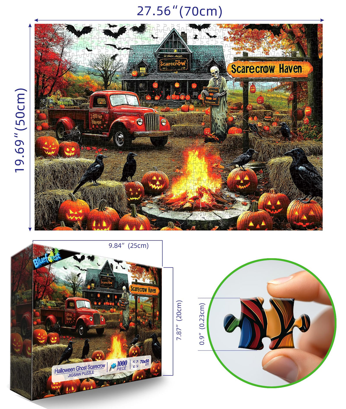 Halloween 1000 Piece Puzzles for Adults, Autumn Ghost Scarecrow for Adults Puzzle, Hard Challenge Art Jigsaw Puzzles, for Gifts Halloween Birthday Party Games Family, 27.5 * 19.7 inch Dust Free Puzzle