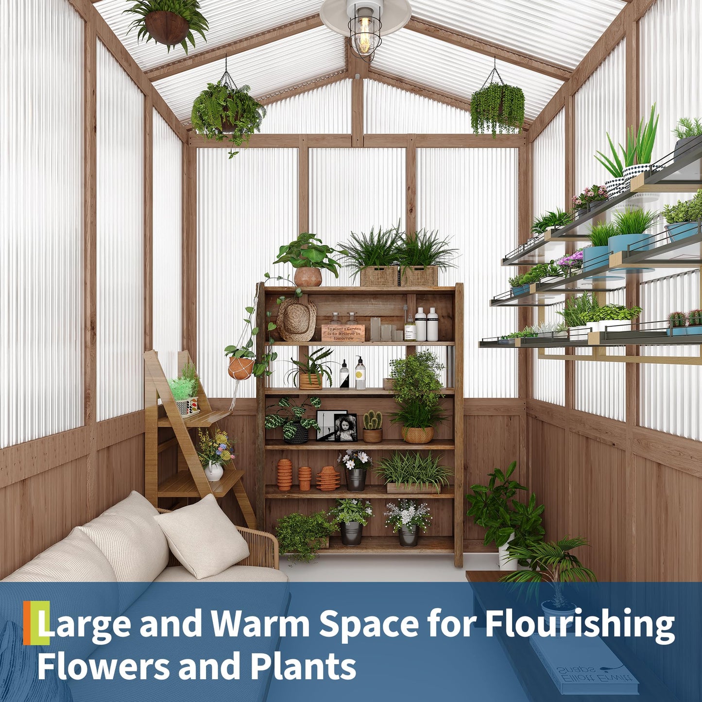 GarveeLife 6x8FT Wooden Greenhouses for Outdoors, Wooden Walk-in Green House with Cedar Frame, Greenhouse Kit with 6MM Thick Polycarbonate Panel