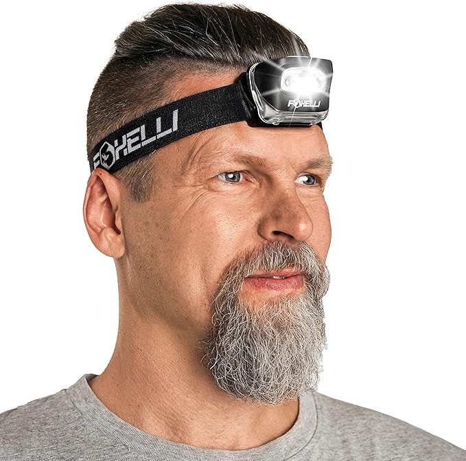 Foxelli LED Headlamp Flashlight for Adults & Kids, Running, Camping, Hiking Head Lamp with White & Red Light, Comfortable ...