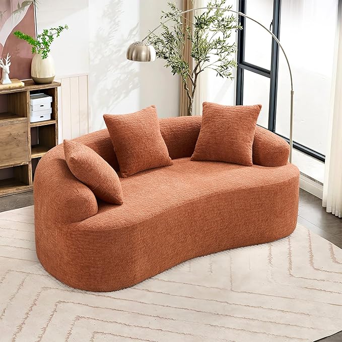 65'' Modern Curved Cloud Loveseat Sectional Sofa for Small Spaces, Luxury Plush Chenille Deep Seat Couch with 3 Pillows, No Assembly Needed Apartment Living Room Furniture, Black