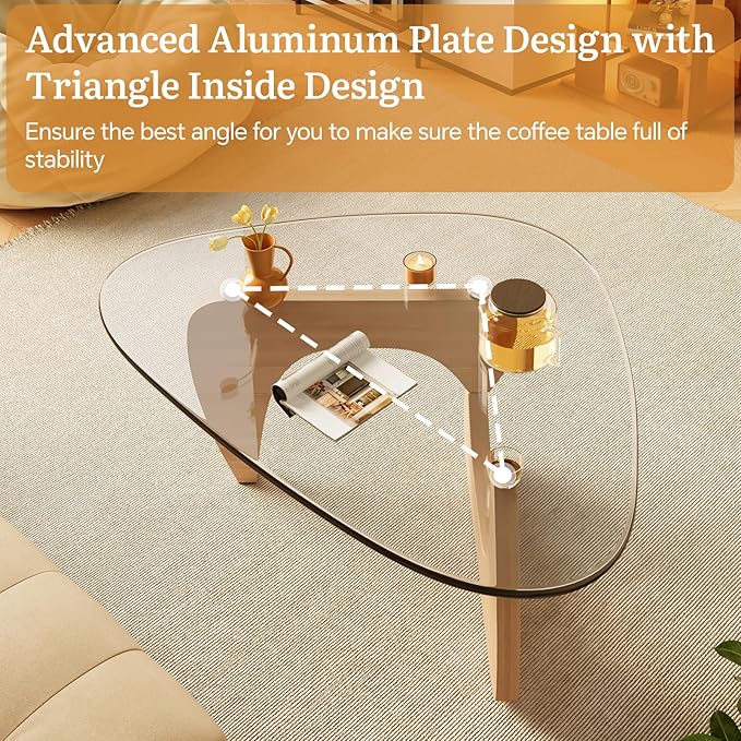 LUCKIIA Coffee Tables Glass Small Farmhouse Coffee Table Mid-Century Modern Wood Center Table for Living Room, Original Transparent, 36 Inch