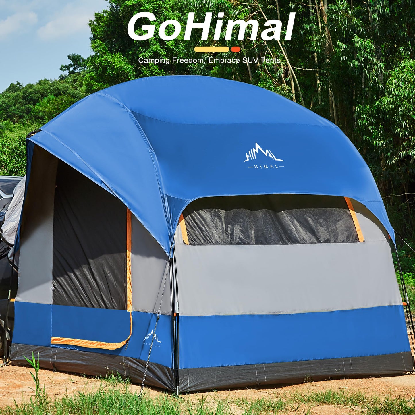 GoHimal SUV Tent for Camping, Waterproof PU3000mm Spacious Double Layer Design for 5-8 Person, Includes Rainfly and Storage Bag, 8FT L x 8FT W x 7.2FT H Blue