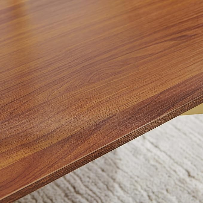 Pine Flicker Oval Glass Coffee Table, Mid-Century Modern Design, L42*W22*H17 inch, for Living Room, Clear Glass Top and Walnut Finish Wood Shelf, Conical Metal Legs with Gold Finish