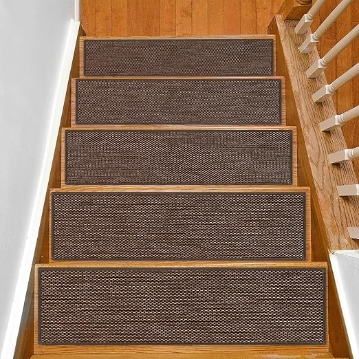 Stair Treads Non Slip for Wooden Steps Indoor 10" x 36" 15 Pack Extra Wide Stair Tread Carpet Stairs Runner, Step Pads with Reusable Adhesive for Dogs Kids Elders, Machine Washable, Brown
