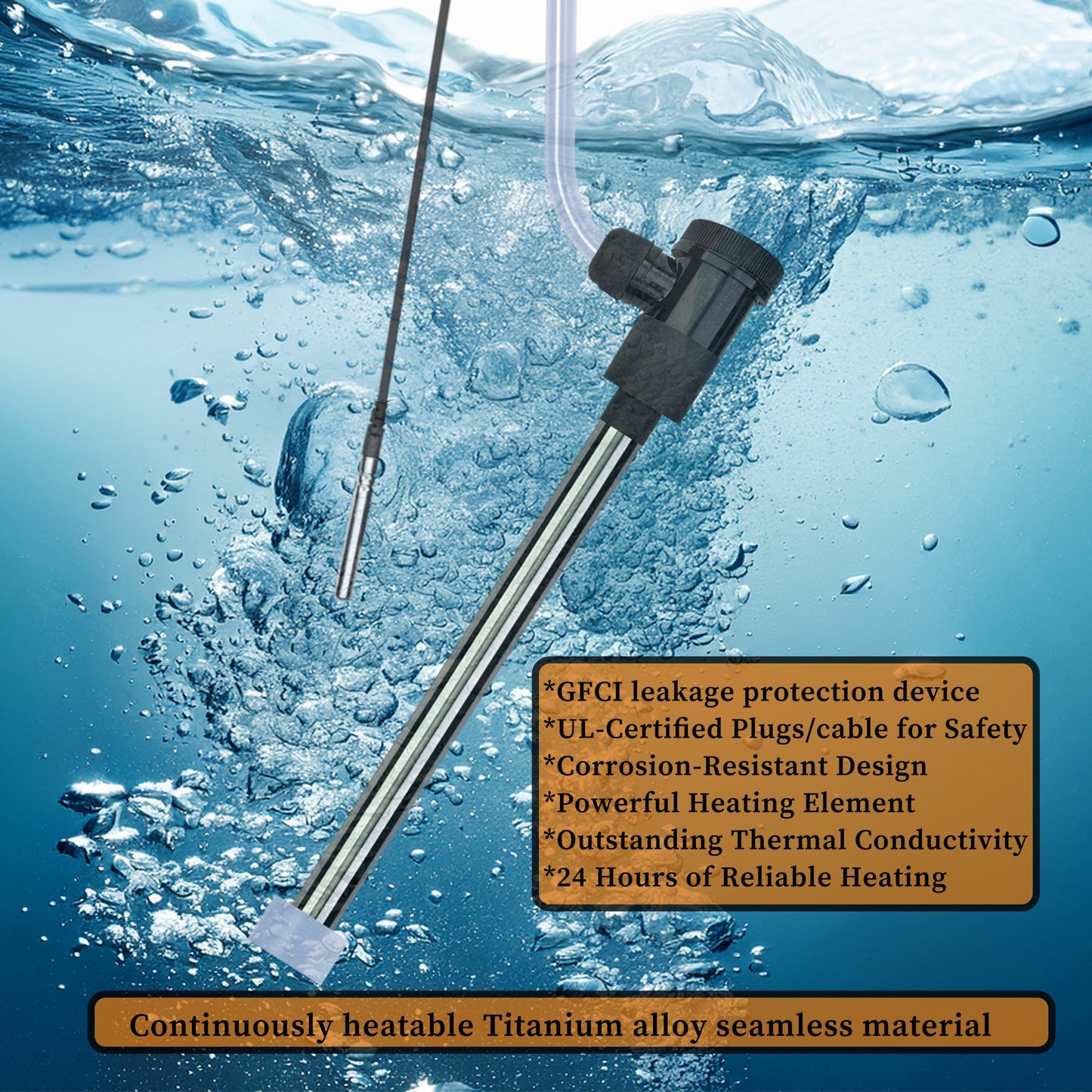 LASTINGCAPE 1500W Titanium Fully Submersible, Portable Electric Hot Tub & Pool immersion Water Heater with Temp Control, GFCI for spa tub, Bathtubs, Baptistry Pool, inflatable pool & above ground pool