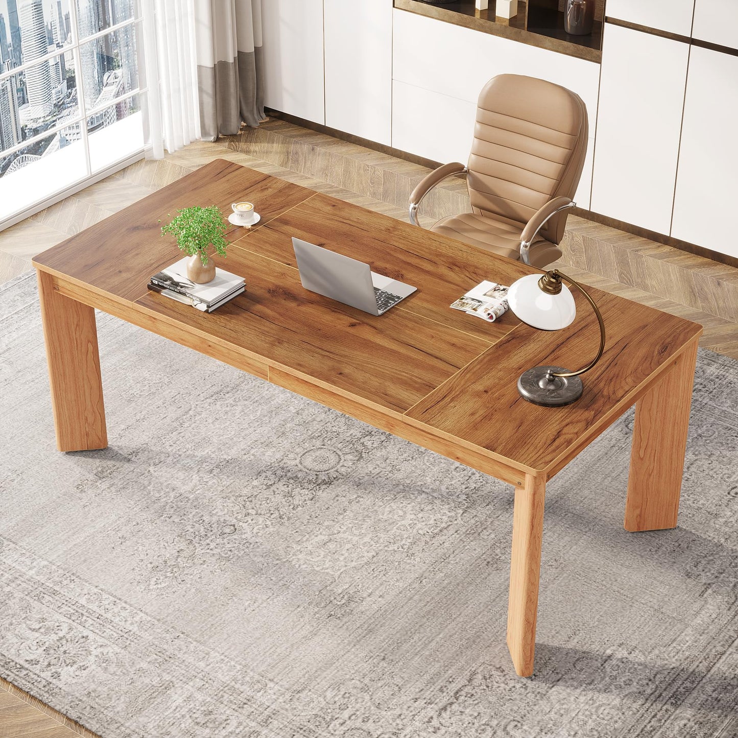 Tribesigns 62-Inch Large Executive Desks, Modern Computer Office Desk, Study Writing Table Home Office Desk Workstation with Thickened Wooden Legs, Brown