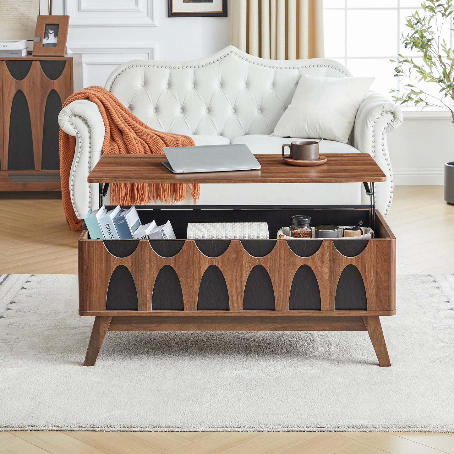 Caspellaire Lift Top Coffee Table with Storage,39” Modern Coffee Table with Lifting Tabletop and Hidden Storage,Wood Center Table for Living Room,Home Office