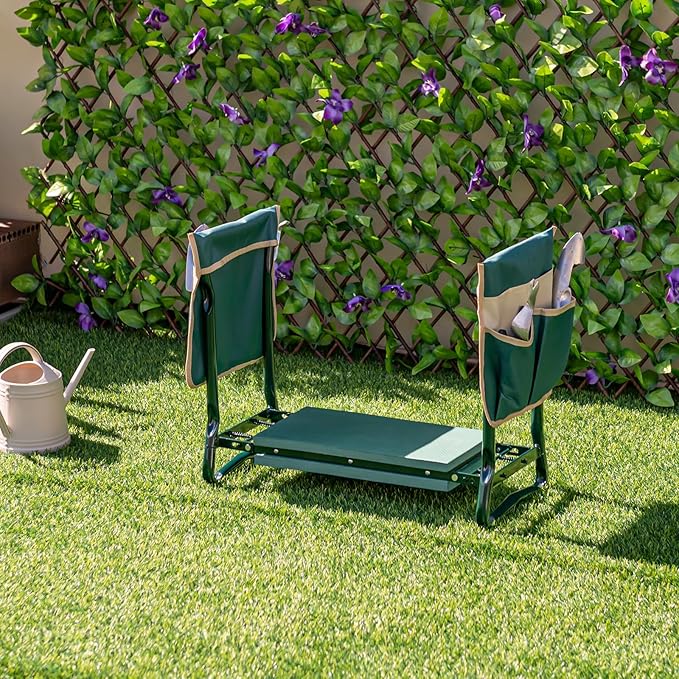 ReunionG Garden Kneeler and Seat, Foldable Garden Stool with Thick Kneeling Pad & Tool Bag, Heavy Duty 2 in 1 Gardening Bench for Seniors, Women, Parents