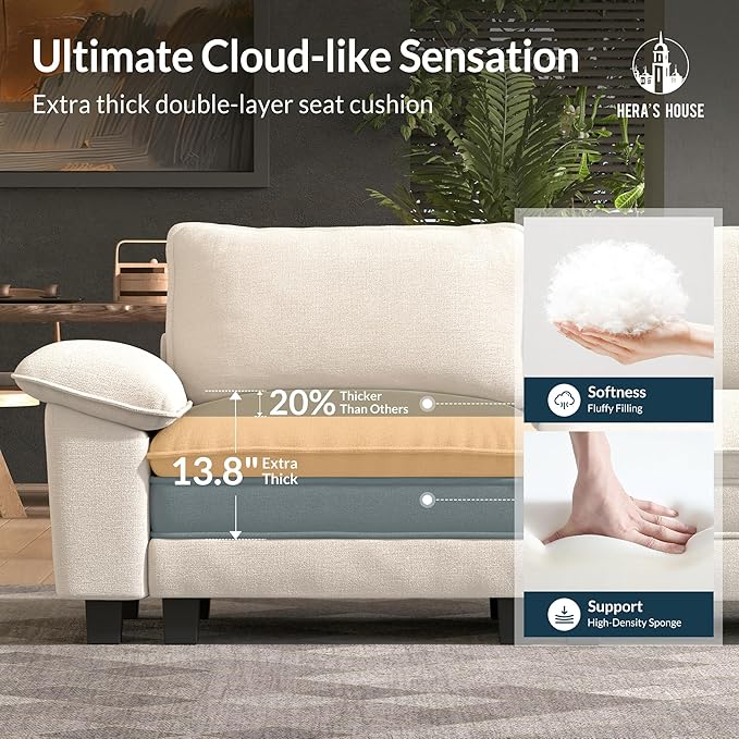 HERA'S HOUSE 158" Modular Sectional Sofa, Oversized Couches for Living Room, Comfy Cloud Couch 4-Seater Deep Seat Sofa with Throw Pillow, Chenille Beige