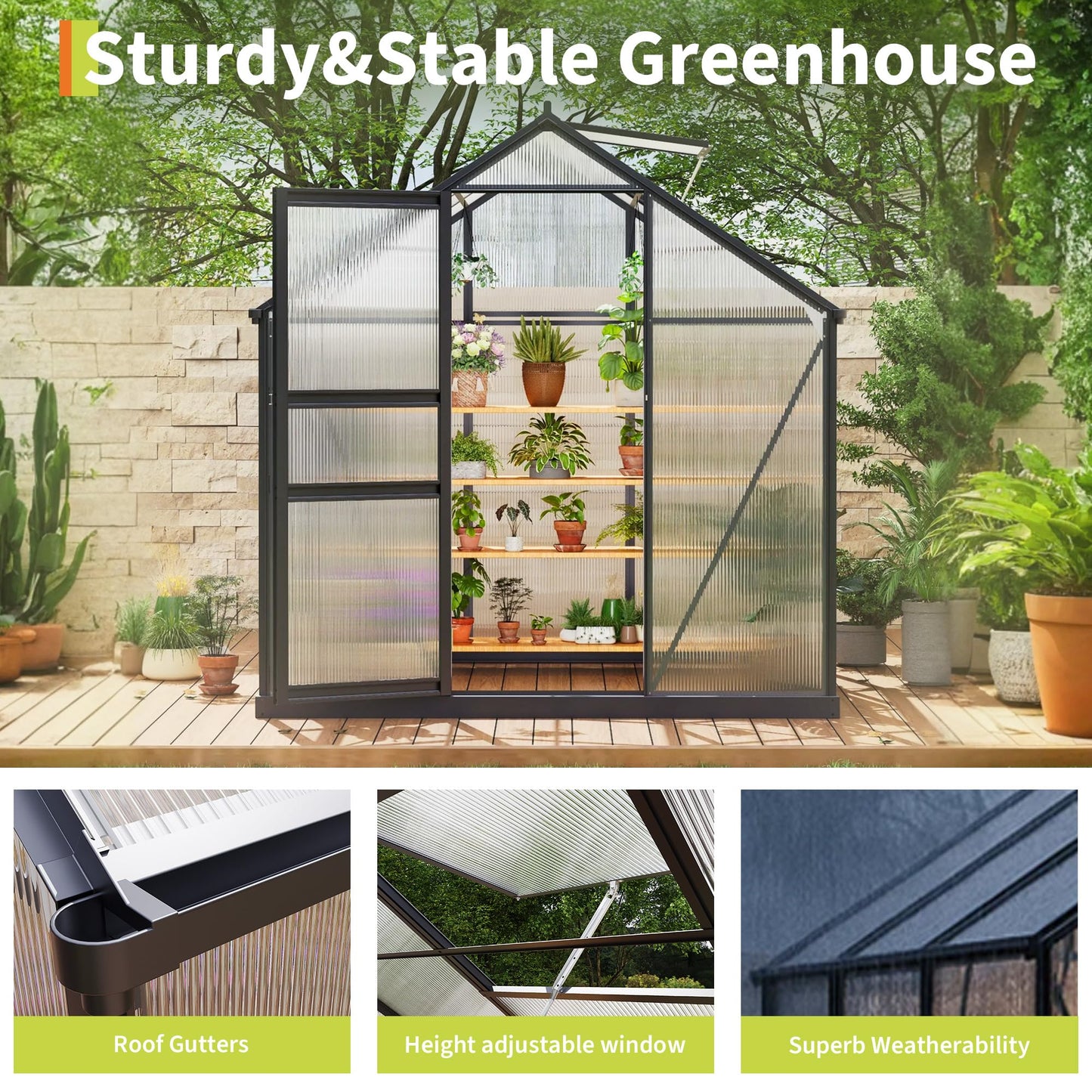 8x10FT Greenhouses for Outdoors,Heavy Duty Polycarbonate Greenhouse , Walk-in Aluminum Greenhouse Kit for Garden Backyard, Patio