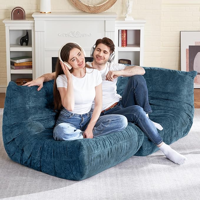 HABUTWAY Bean Bag Chair, Memory Foam Bean Bag Chairs for Adults, Fireside Corner Chair Lazy Floor Corner Sofa for Living Room, Bedroom, Dorm, Office (Navy Blue)