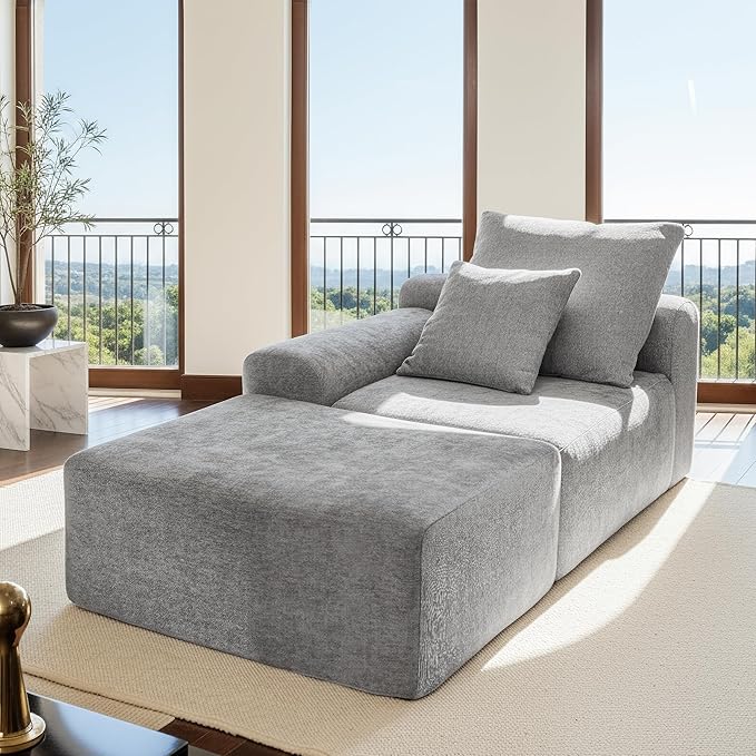 SEENYOO 111.2" Boneless Couch,Cloud Sectional Sofa with L-Shape Chaise,No Assembly,High-Density Memory Foam,Chenille Comfy Sofa for Living Room, Bedroon and Apartment (Grey)
