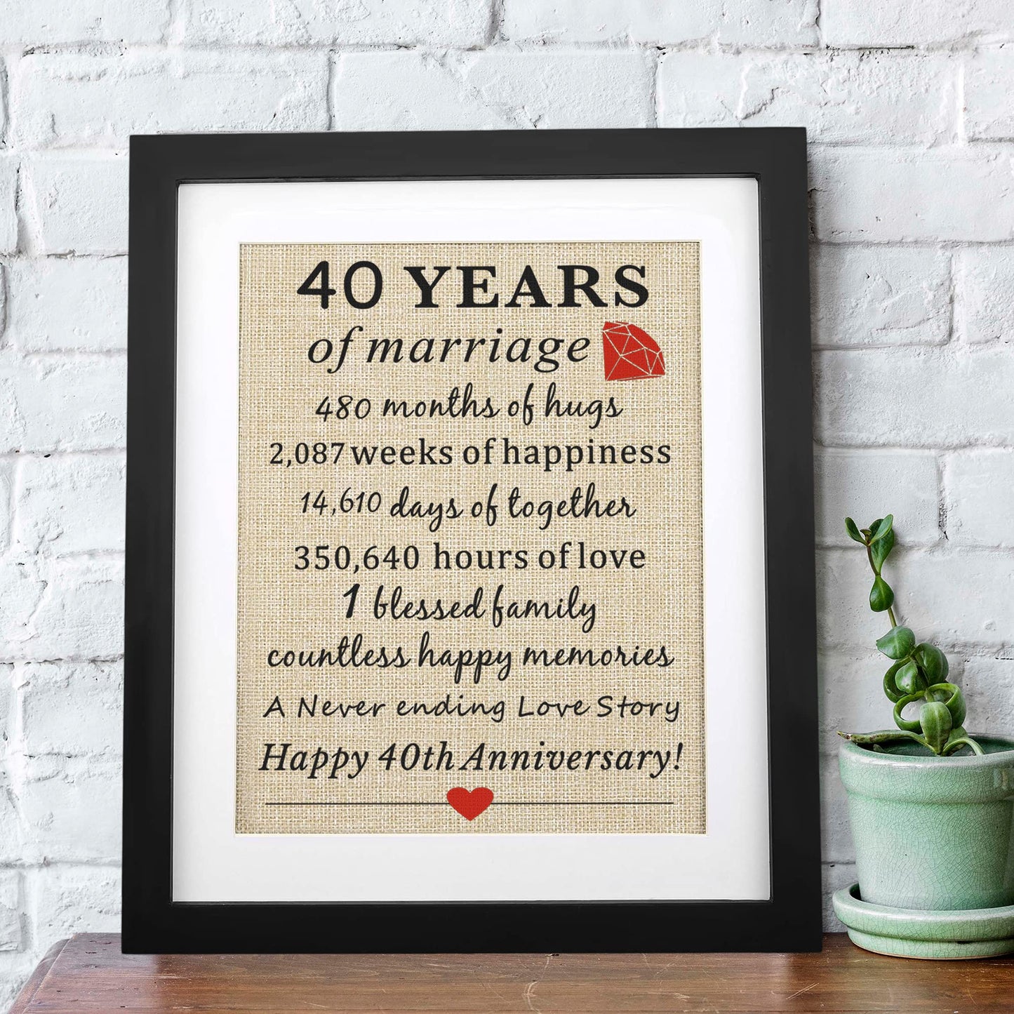 40th Anniversary Burlap Print, 11" X 13", Wedding Marriage Decoration, Anniversary Present for Couples, Gifts for Mom & Dad