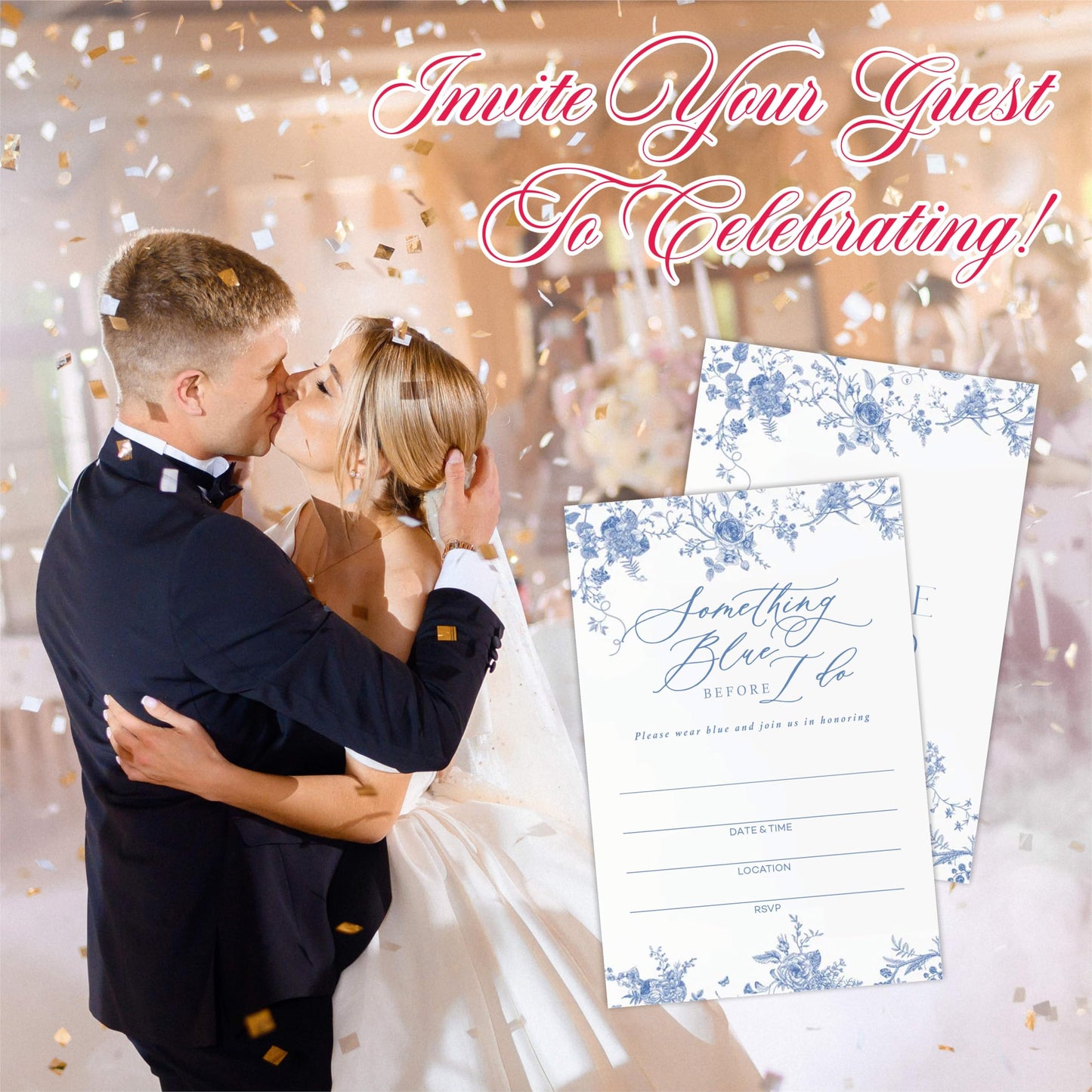 luixd Blue Floral Wedding Invitations, Something Blue Before I Do, 25 Blue Floral Invites With Envelopes, Fill In Style Invites For New Couples, Mr & Mrs Celebration, Party Favor & Supplies - A08