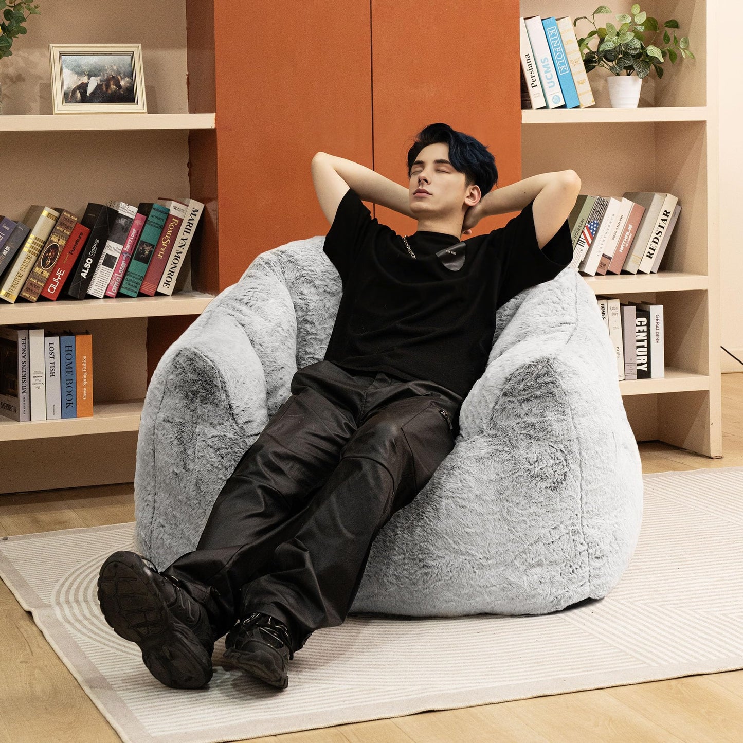 Recaceik Giant Bean Bag Chair Stuffed Bean Bag Couch with Filler Large Living Room Bean Bag Lazy Chair for Adults with Handle Design Armrests for Reading