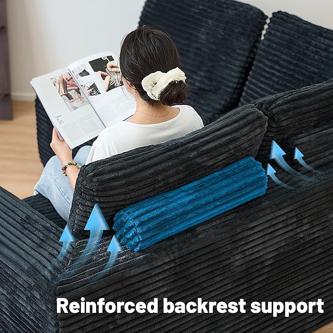 SEENYOO 135.5" Cloud Sectional Couch,Boneless Corduroy Sofa for Living Room,Oversized U Shaped Sofa with Chaise,Deep Seat,No Assembly Required,Modular Sectional Couches（Black）