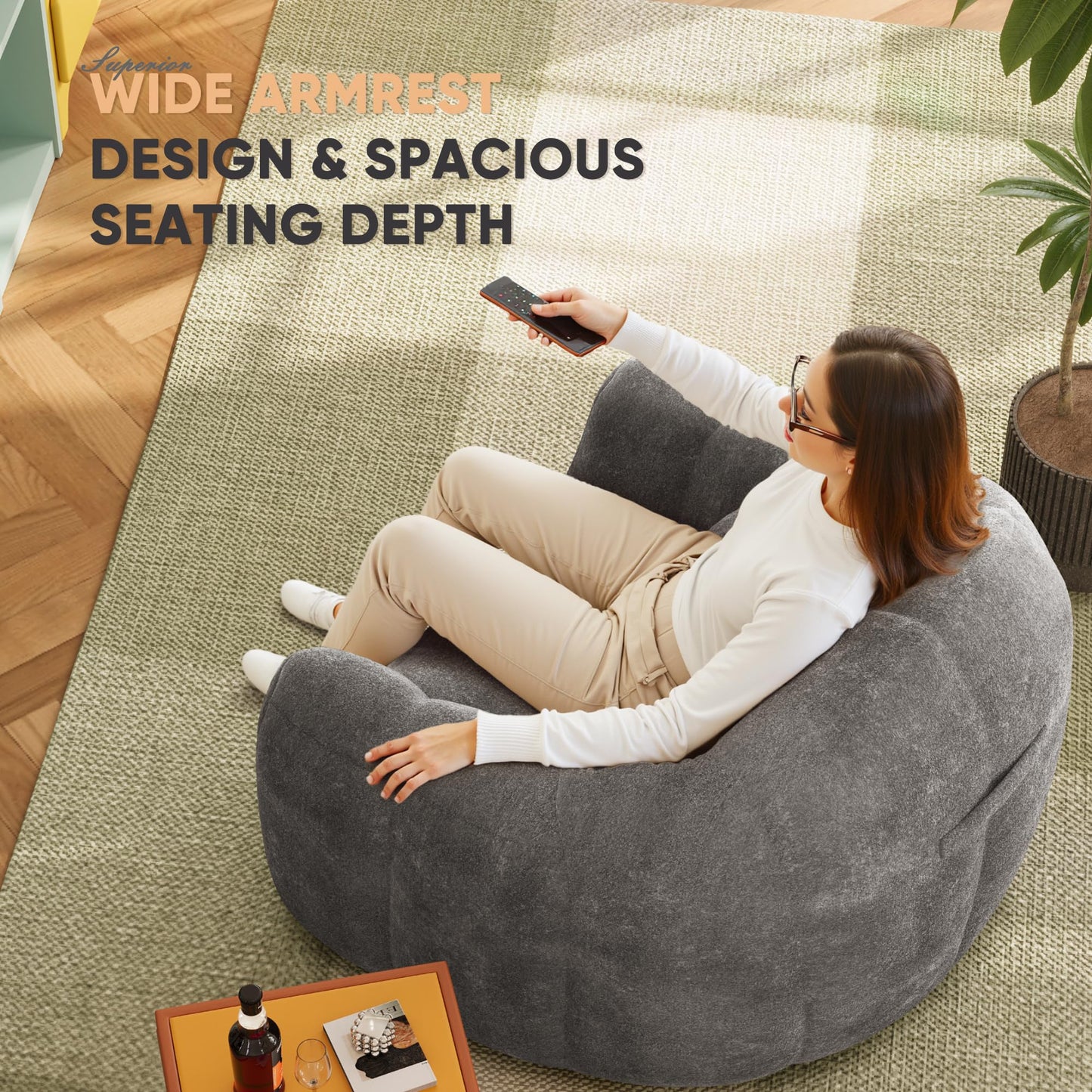Homall Bean Bag Chair, Oversized Bean Bag Couch with Shredded Sponge Filler, Pumpkin Shaped Large Floor Sofa for Gaming, Reading, Relaxing in Living Room and Bedroom (Grey)