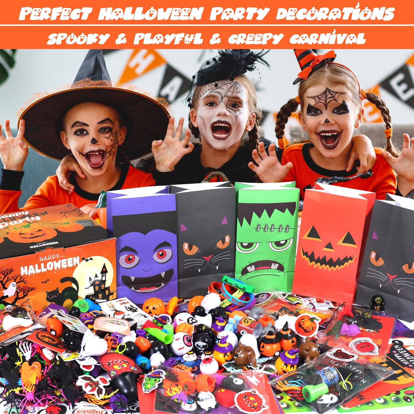 PLOUGVI 702PCS Halloween Party Favors Supplies Decorations - Trick or Treat Goodies Bag Fillers Stuffers - Halloween Toys for Classroom Prizes Gifts