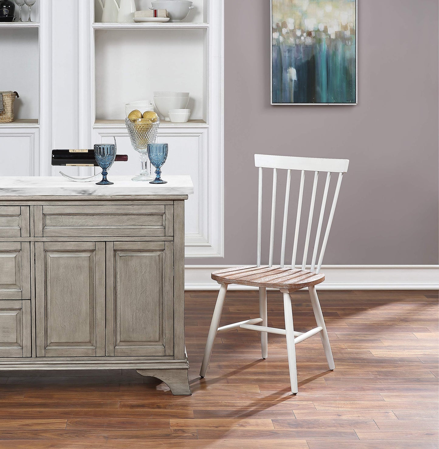 OSP Home Furnishings Eagle Ridge Traditional Windsor Style Solid Wood Dining Chairs 2-Pack, Cream