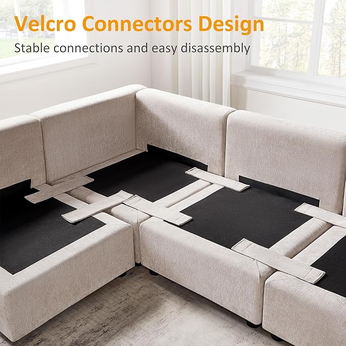VANOMi Upholstered Square Modular Ottoman for Modular Sectional Sofa, Ottoman Footrest and Seat Cube for Living Room, Chenille
