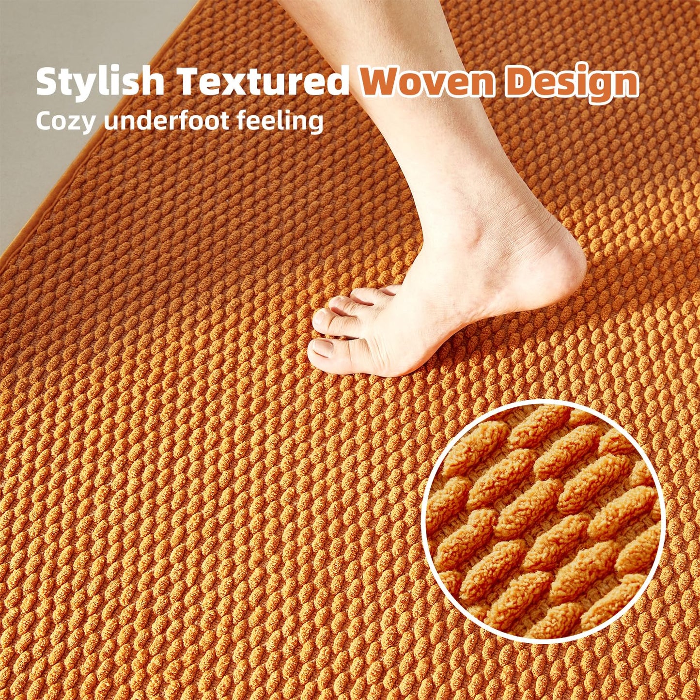 Bathroom Rugs Non Slip Washable, Super Absorbent Thin Bath Mat Small Quick Dry Low Pile Bathroom Rug, Orange 16"x24"