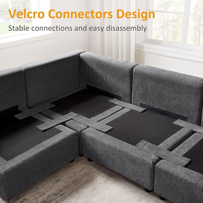 VANOMi Upholstered Square Modular Ottoman for Modular Sectional Sofa, Ottoman Footrest and Seat Cube for Living Room, Chenille