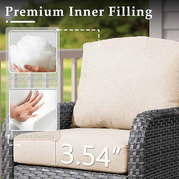 CAODOC 6-Piece Wicker Patio Furniture Set, All-Weather Rattan Conversation Bistro Loveseat Chair and Table Set for Backyard, Balcony and Deck with Soft Cushions and Metal Table(Beige)