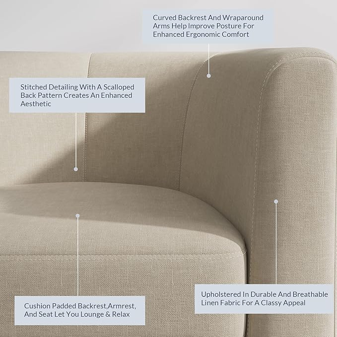 BELLEZE Accent Barrel Chair, Linen Round Club Tub Sofa Corner Chair with Flared Legs and Cozy Soft Padding for Living Room Bedroom Waiting Room - Beige