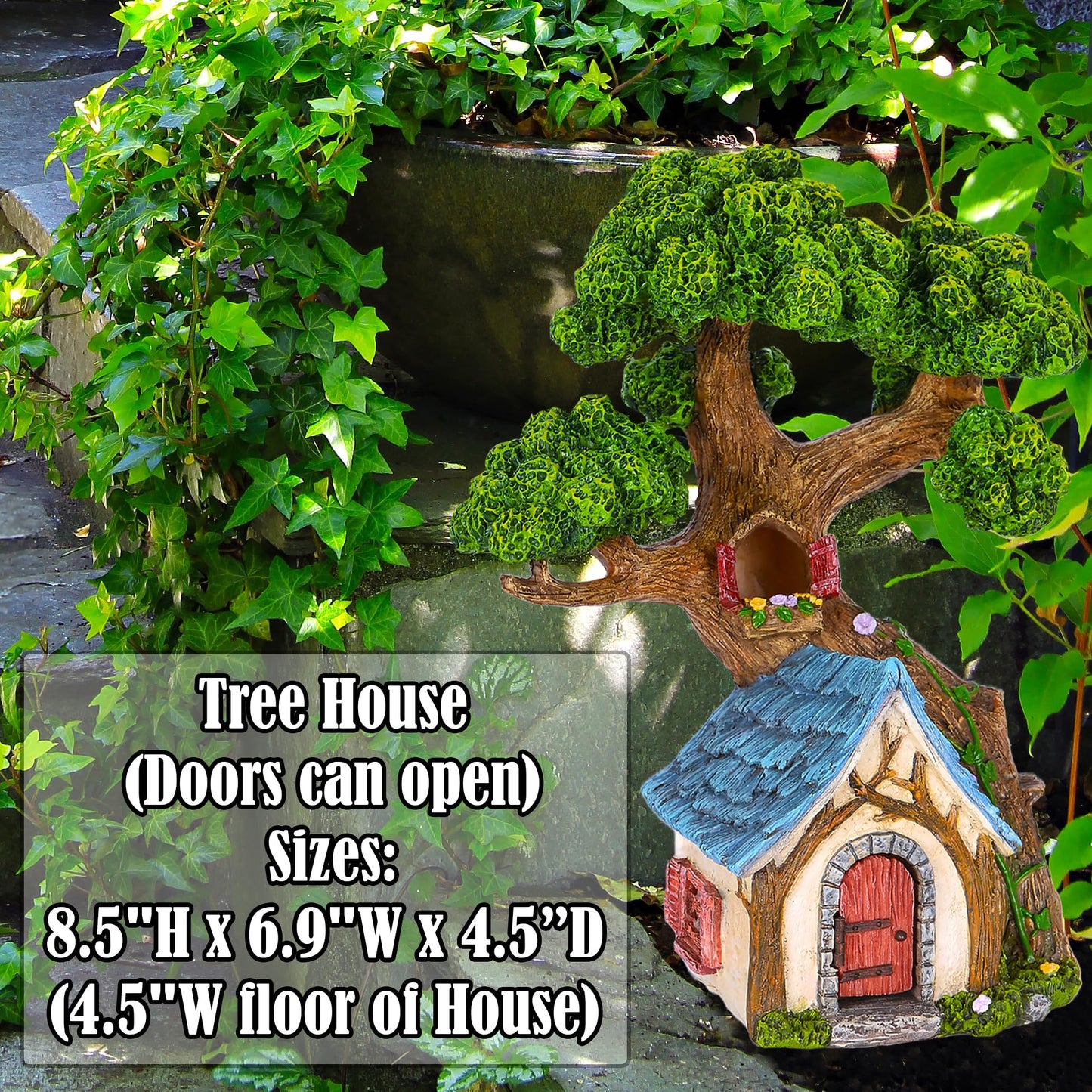 Mood Lab Fairy House - Fairy Garden Miniature Tree House - 8.5 Inch Tall Outdoor Decor for Fairies Figurines