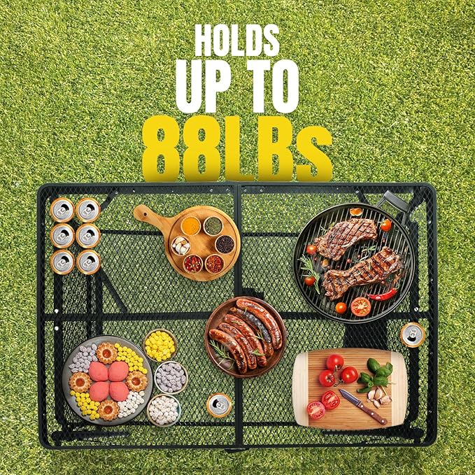 Folding Grill Table for Outside with Extension Boards - Support up to 88 lbs, Portable Camping Table for Beach, BBQ and RV