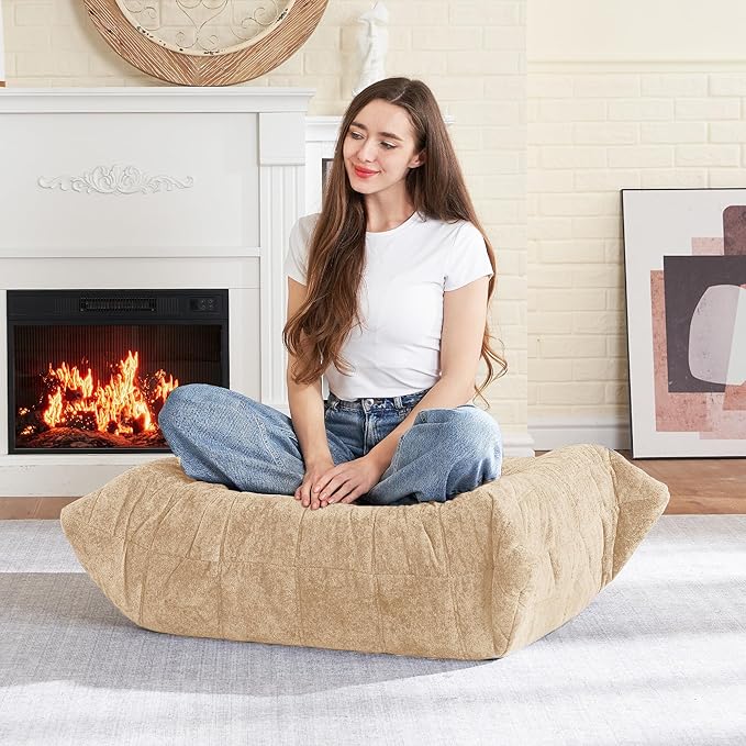 HABUTWAY Bean Bag Ottoman,Foot Rest,Fireside Chair Memory Foam Lazy Bean Bag Sofa for Living Room,Bedroom,Dorm,Office (Ottoman-Khaki)