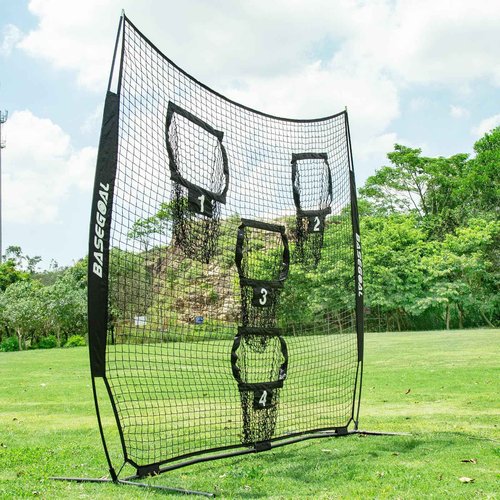 BaseGoal 8 x 8ft Football Net With 4 Target Pockets for Throwing Accuracy, Quarterback Training Equipment (Black)