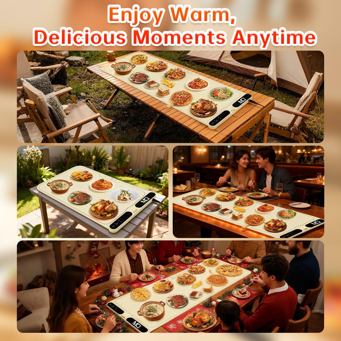 MQ Food Warming Mat, Extra Large 39.4x15 Inches Fast Heating Silicone Electric Warming Tray with 7 Level Temp and 8H Timer, Roll-Up & Portable Warming Mat for Food, Chafing Dishes for Parties Buffet