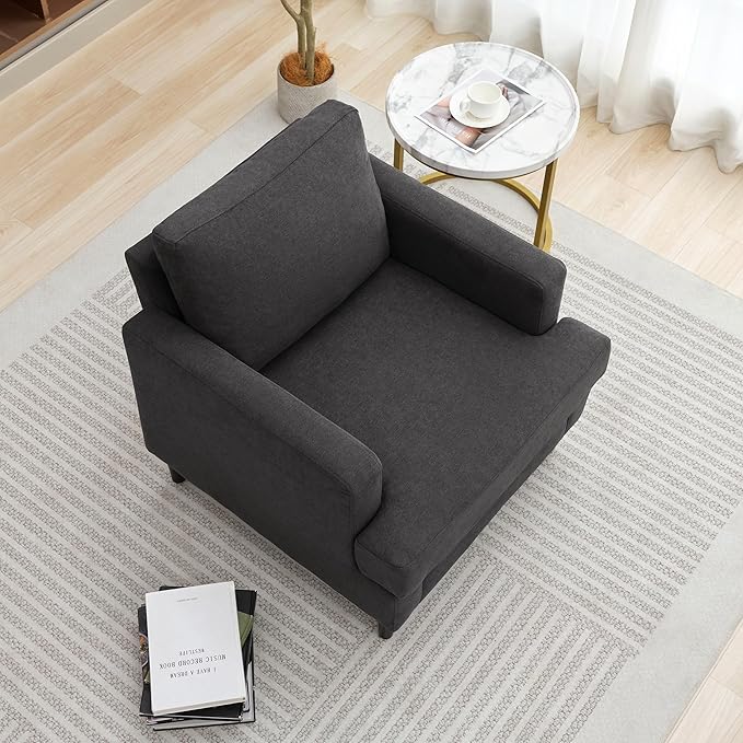 Weture Mid-Century Accent Chair,Modern Linen Fabric Armchair for Living Room,Comfy Upholstered Reading Accent Chairs for Bedroom,Single Sofa Chair with Wood Legs (Dark Grey, 1 Pack)
