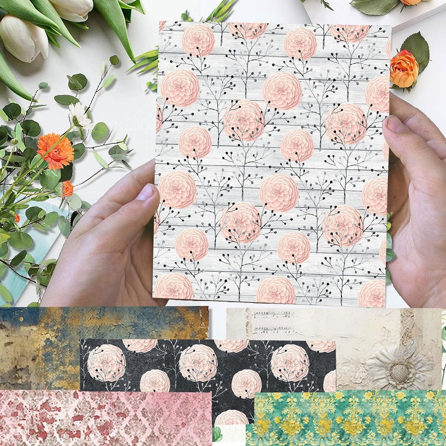 Scrapbook Paper 12x12 inch, 24 Sheets DIY Origami Decorative Craft, Double sided printing, Photo Album Decor Wooden-free Paper for Gift Wrapping Card Making Collage Album Decorative (Brown)